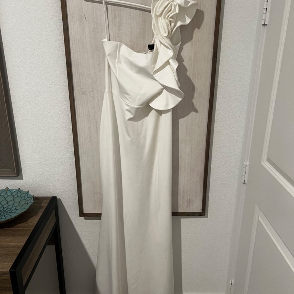 Windsor One-Shoulder White Ruffled Prom Gown - Picture 7 of 8